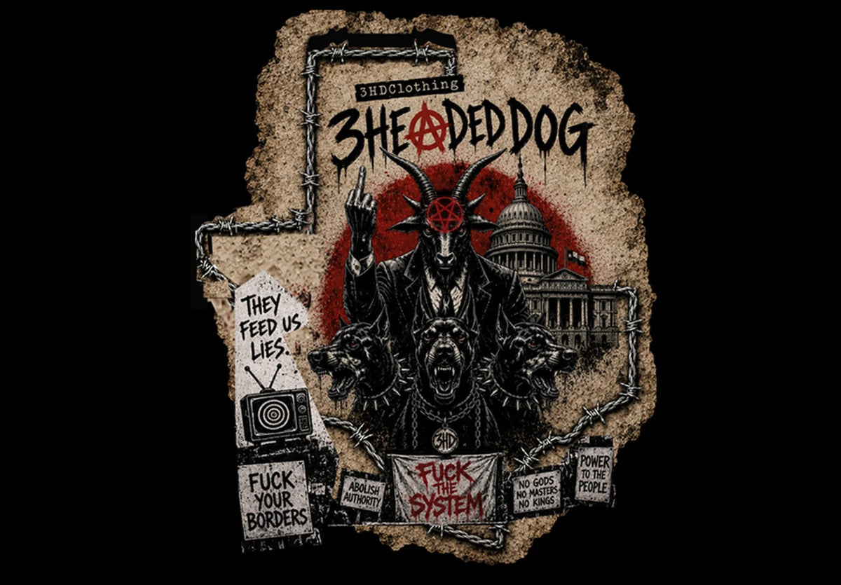 3 Headed Dog hero - Baphomet with red pentagram