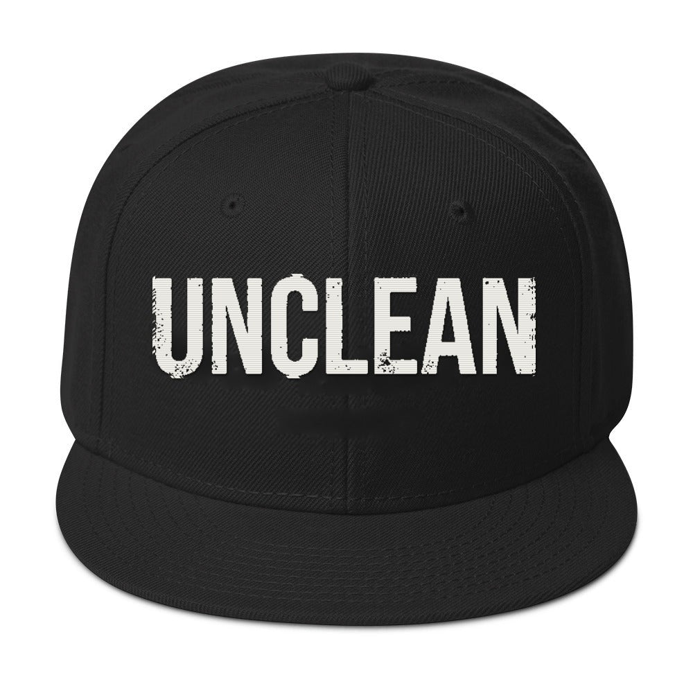 UNCLEAN snapback, black with white lettering
