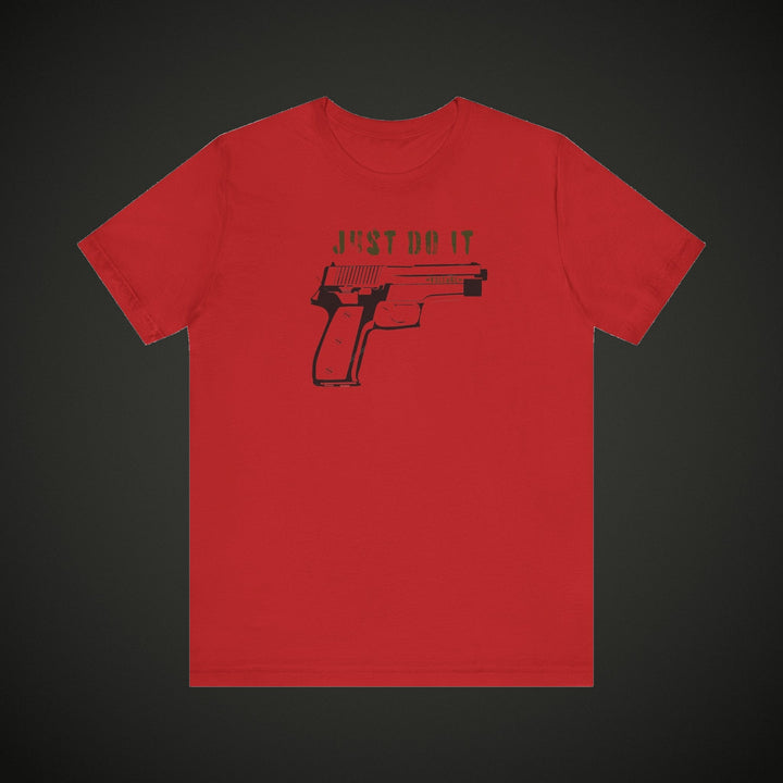 Just Do It 9mm t-shirt on dark asphalt